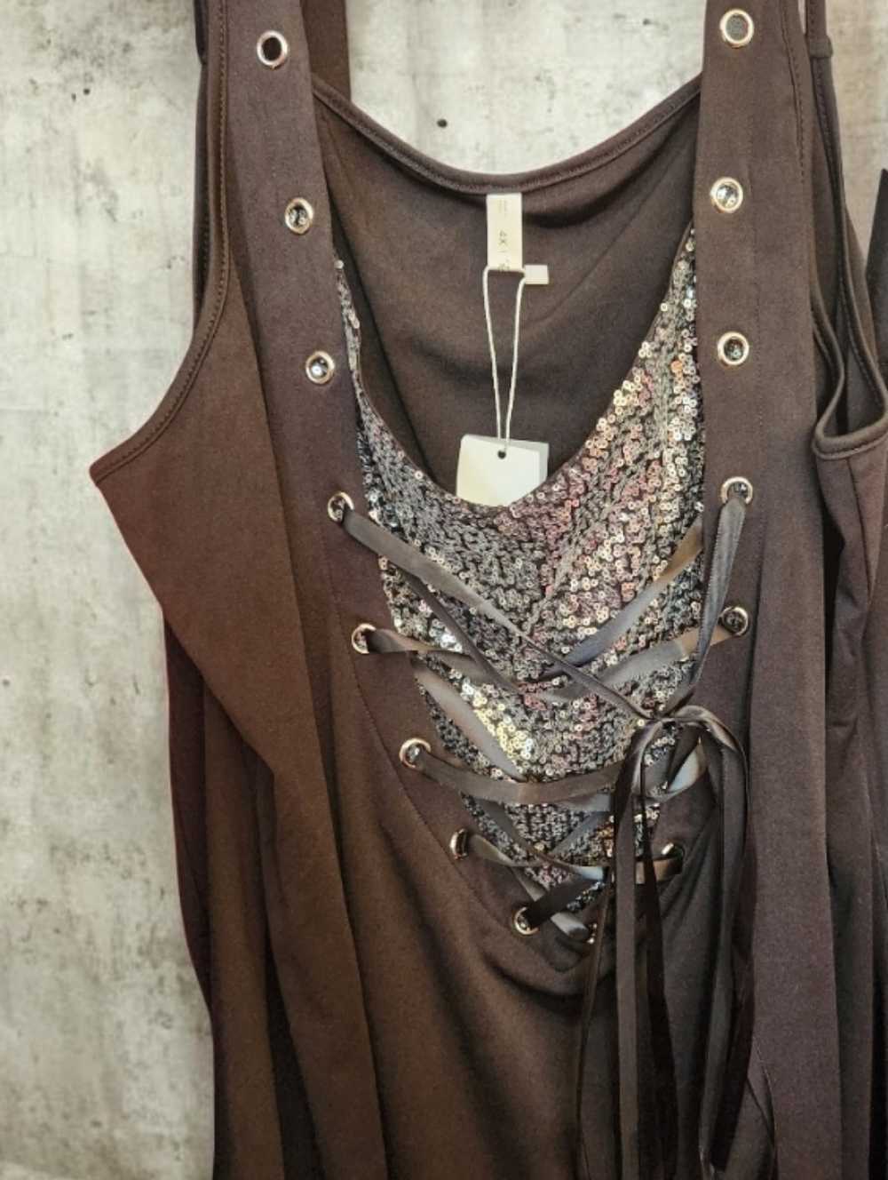 Rosegal Black Sequin Lace-Up Tank Top